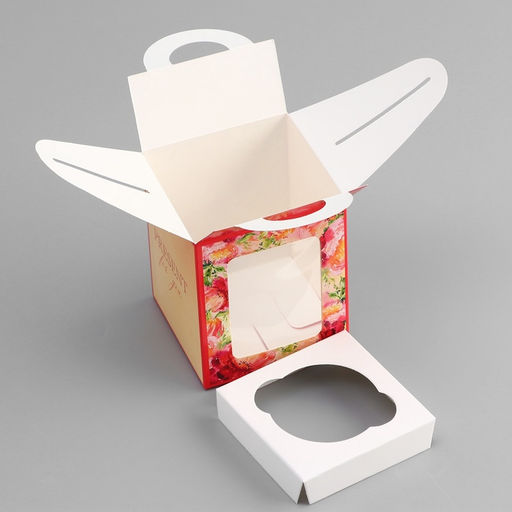 Цена за 5 шт. Коробка для 1 капкейка, Презент, 9.2?9.2?11.1 см