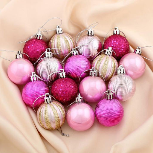 Ёлочные игрушки Гламурный МИКС, шары новогодние, d=4 см, набор 35 шт., золотисто-розовый