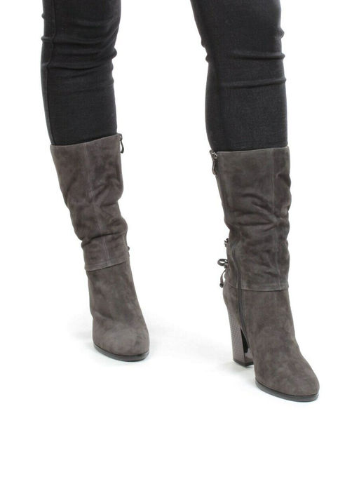 02-YF189-201M DK.GREY Полусапоги зимние женские (натуральная замша, натуральный мех (еврозима))