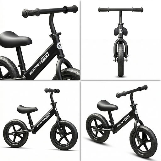 Беговел 12" Rocket R0044NEW-BK, колеса EVA, цвет черный