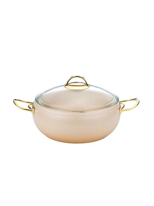 Кастрюля с крышкой стеклянной 28х11,5 см (6,6 л) с АПП, цв. кремовый/золотой, арт. 3000-CRM/GD-28