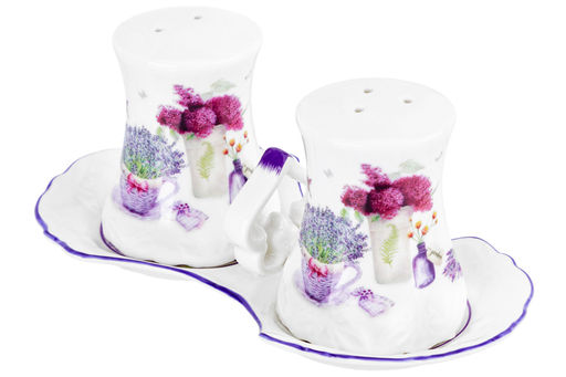Набор д/специй 2 пр Лаванда 16,5*9*7,5 см, на подставке NEW BONE CHINA