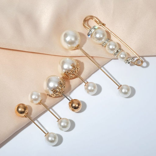 Набор булавок (6 шт.) «Жемчуг», 6.5 см, белый в золоте