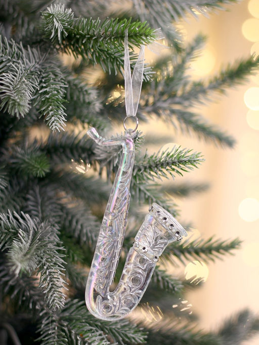Цена за 2 шт. Ёлочная игрушка Зимнее волшебство. Саксофон, 124 см, прозрачный перелив  фото 7