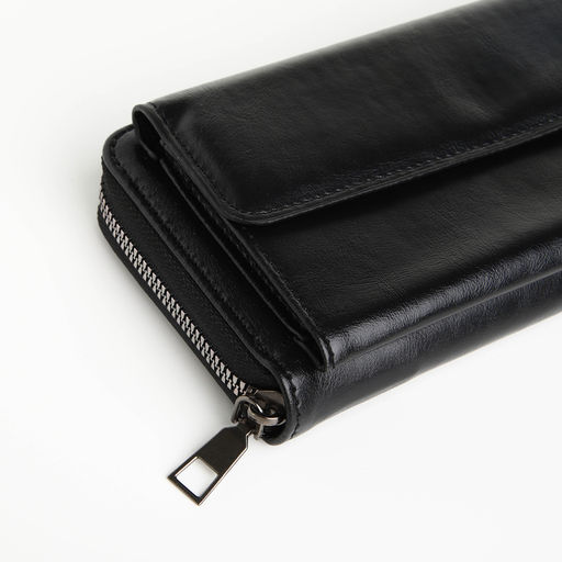 Портмоне мужское на молнии, отдел для карт, монет, чёрное