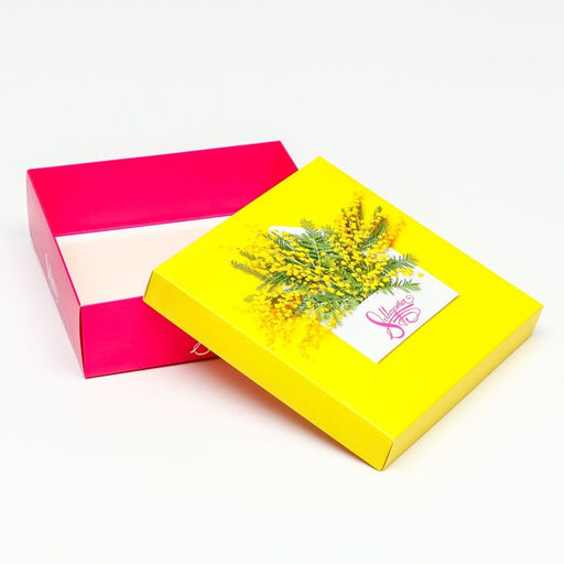 Цена за 5 шт. Коробка подарочная складная «Весенняя мимоза» 20×20×6 см