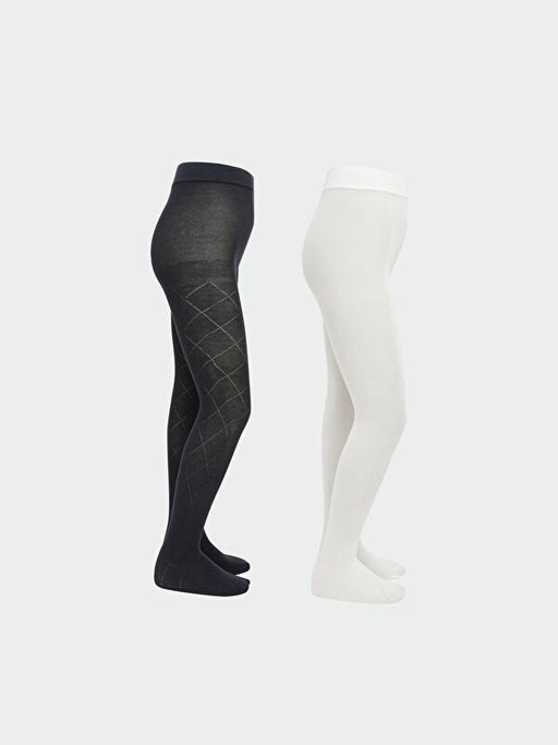 Desenli K?z ?ocuk K?lotlu ?orap 2li