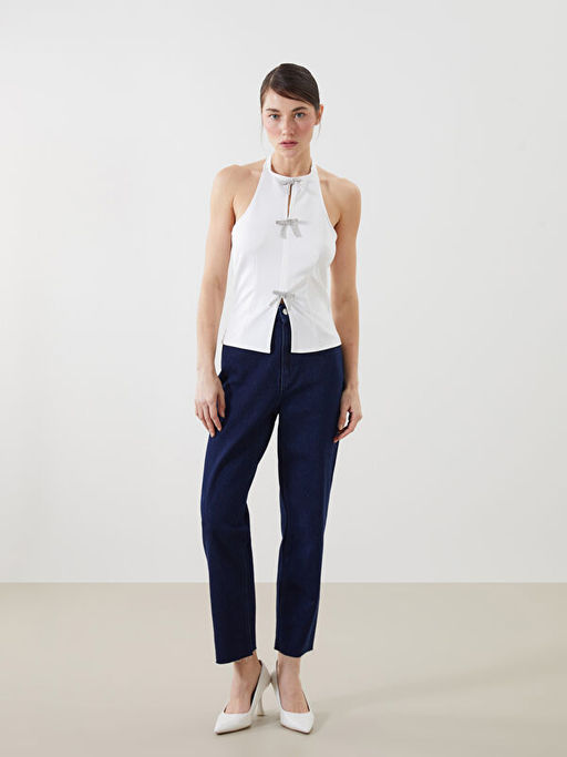 Halter Yaka Ta?l? Fiyonk Detayl? Kad?n Bluz