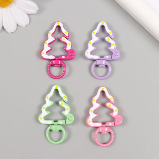 Цена за 4 шт. Карабин металл с кольцом Ёлочка в глазури МИКС 4,3х2,7 см - Арт узор фото 2