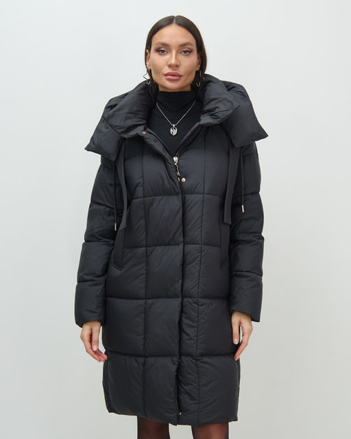Пальто зимнее утепленное с капюшоном женское черного цвета 7700Ch - Visdeer фото 12