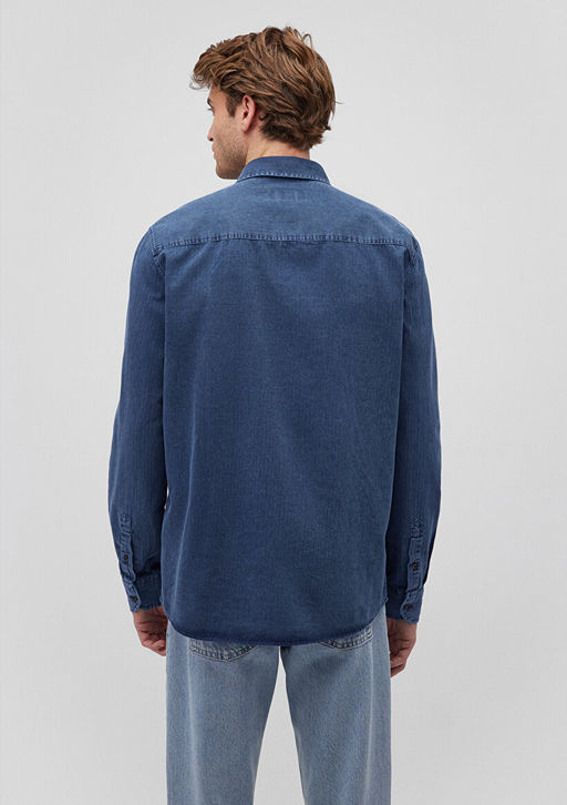 Lacivert Denim Gomlek - Mavi фото 4