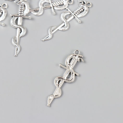 Цена за 8 шт. Декор для творчества металл "Змея на мече" серебро 3,7х1,2 см