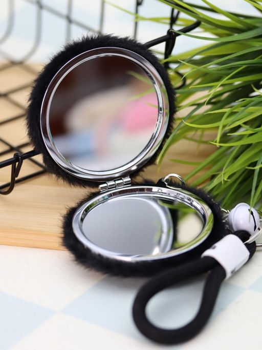 Плюшевое раскладное зеркало брелок "Bunny", чёрное (7*7 см)