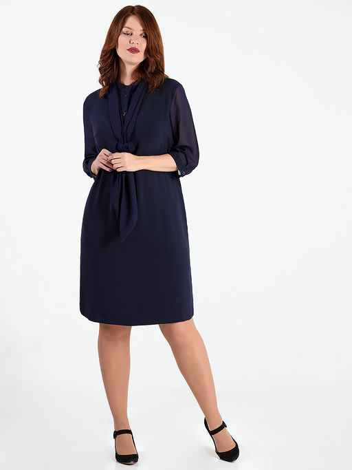 Платье темно-синее из шифона нарядное с украшением - Almond фото 5