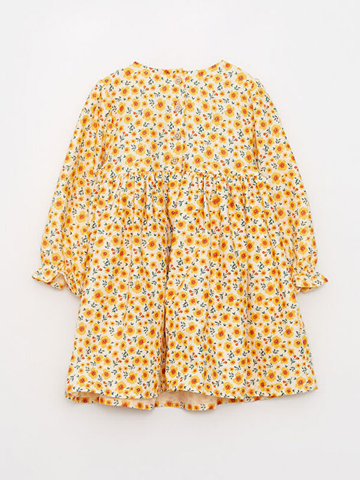 Bisiklet Yaka Uzun Kollu Bask?l? K?z Bebek Elbise