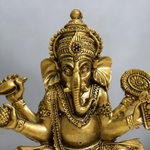 Нэцкэ фигурка «Ганеша на лотосе с зеркалом», под бронзу, 9.5×5×12.5 см