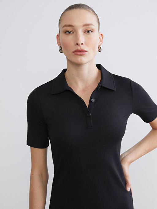 Polo Yaka A Kesim Modal Kar???ml? Elbise