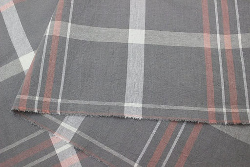 Вареный (стираный) хлопок Клетка (цв.белый/лососевый) на сером, ш.2.5м, хл-100%, 115гр/м.кв - Купава фото 5