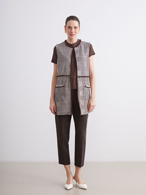 Bisiklet Yaka Ekose Kad?n Yelek