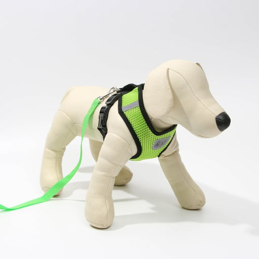 Шлейка дышащая с поводком и светоотражающей нашивкой, M, ОШ 33, ОГ 32-43, зеленая - Пушистое счастье фото 5