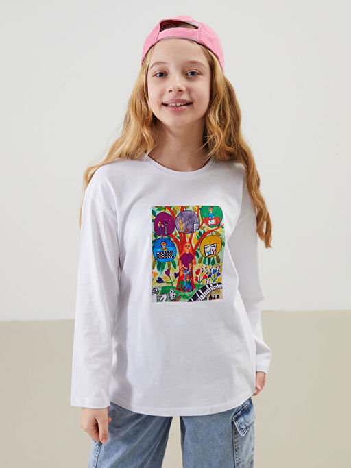 Bisiklet Yaka Bask?l? Unisex ?ocuk Ti??rt
