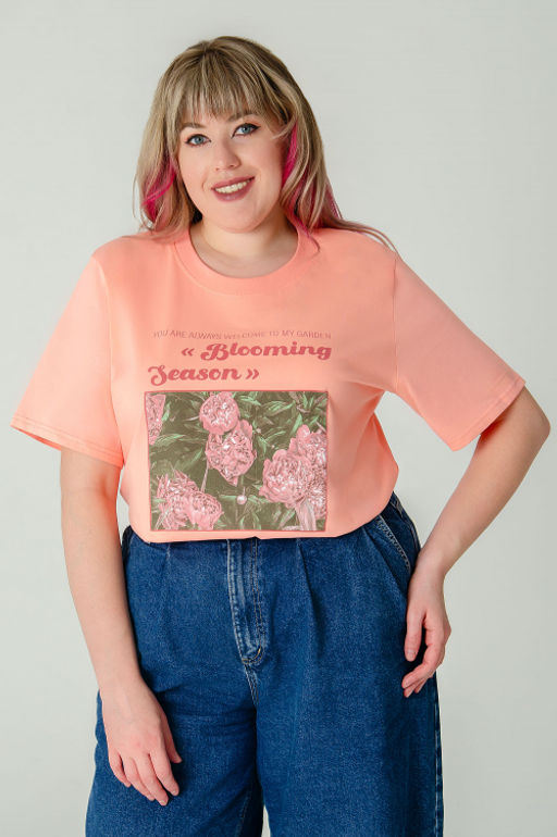 Арт. 3-1153 Футболка женская 50-58 (5 шт) Цвет:лососевый - Калинка фото 2