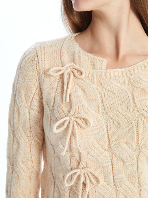 Bisiklet Yaka Kendinden Desenli Kad?n Triko Kazak