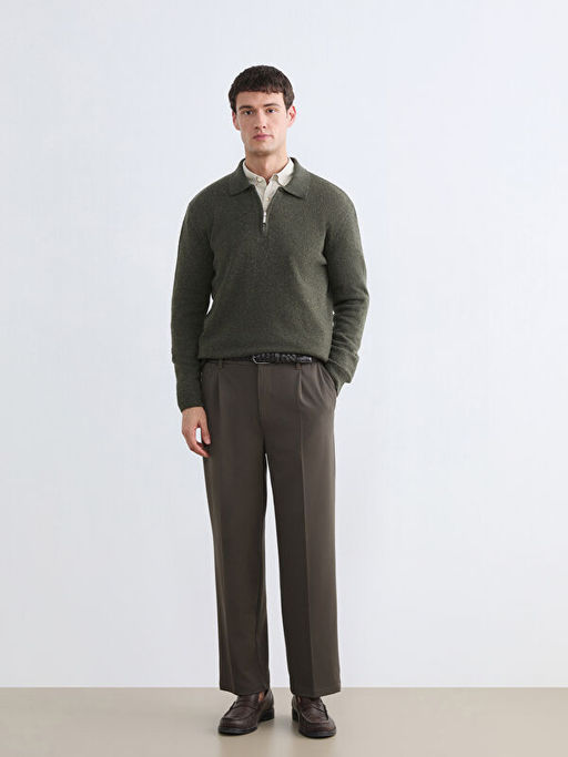 Polo Yaka Yar?m Fermuarl? Erkek Triko Kazak