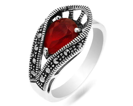 Кольцо из серебра марказит, синт.рубин, SL-AGA652