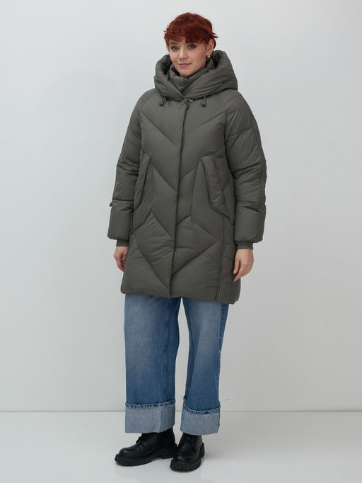 Пальто двубортная зимнее утепленное женское зеленого цвета 7732Z - Visdeer фото 14