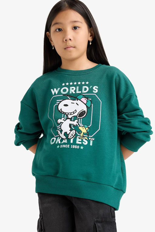 Snoopy Oversize Geni_ Kal_p Bisiklet Yaka Sweatshirt K_z _ocuk - Defacto фото 4