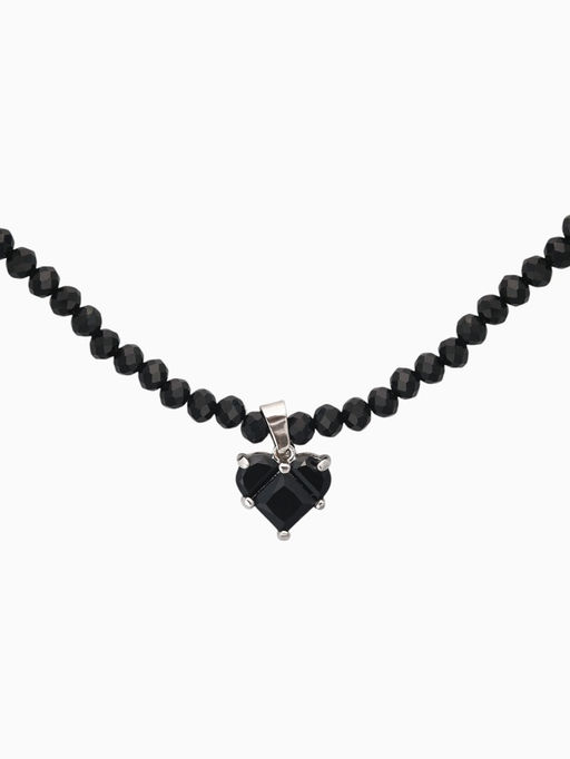 Чокер из бисера «Хрусталь», сердце, чёрный в серебре, 36 см + 5 см доп, цепочка