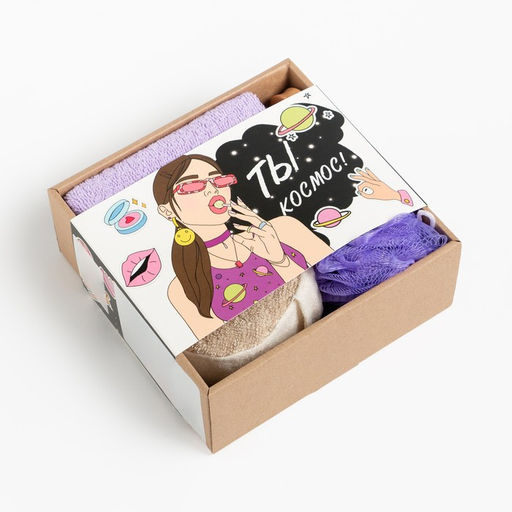 Подарочный набор Этель. Ты космос, полотенце 30?60 см, мочалка, массажёр  фото 6