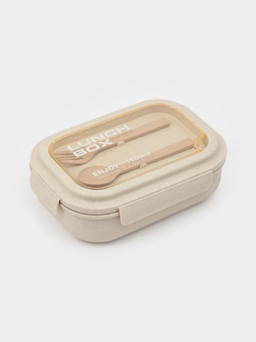 Ланч-бокс , 3 отделения, вилка и ложка, размер 22х16х6,5 см, цвет бежевый