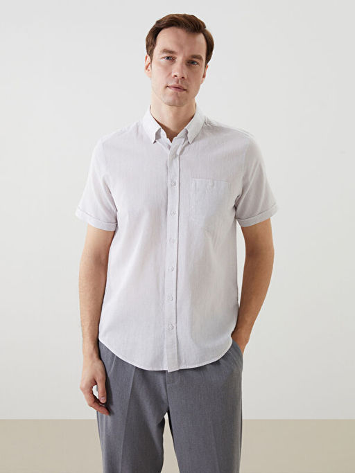 Regular Fit Keten Kar???ml? Erkek G?mlek