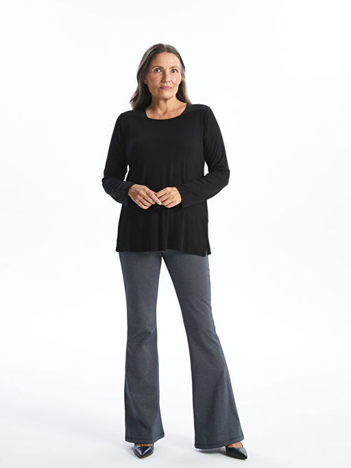 Kare Yaka Parlak Ta?l? Uzun Kollu Kad?n Bluz