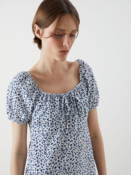 Ba?lamal? Yaka ?i?ekli Mini Elbise