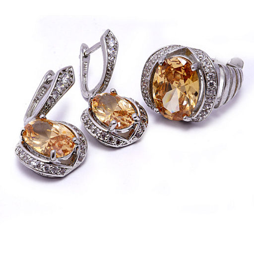 Комплект ювелирной бижутерии коллекция Дубай кольцо и серьги с фианитами