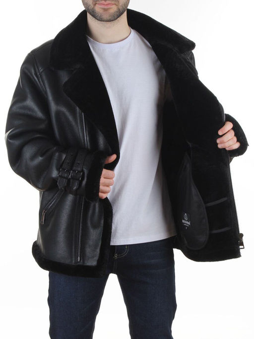 506186530 BLACK Куртка мужская зимняя "Пилот" (искусственная кожа, искусственный мех)