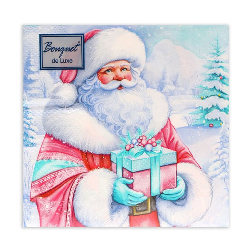 Цена за 4 шт. Салфетки новогодние бумажные Bouquet de Luxe Дедушка Мороз, 3 слоя, 24?24 см, 25 шт.