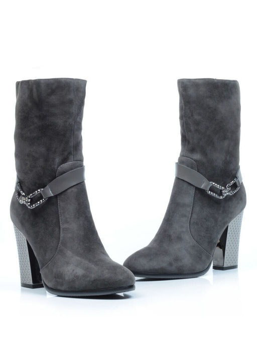 YF189-062M DK.GREY Полусапоги зимние женские (натуральная замша, натуральный мех (еврозима))