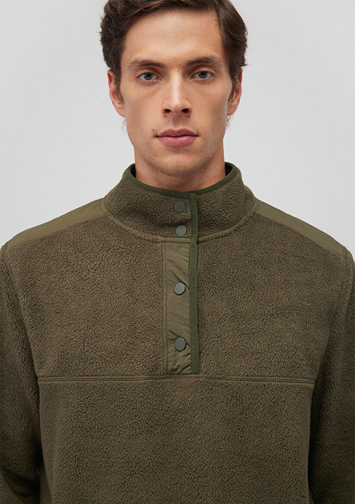 Dugme Detayl? Haki Sherpa Sweatshirt - Mavi фото 5