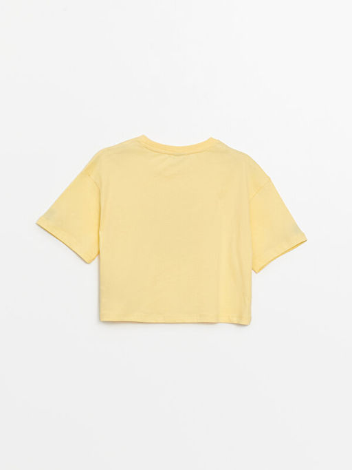 Bisiklet Yaka Bask?l? K?sa Kollu K?z ?ocuk Crop Ti??rt - Waikiki фото 2