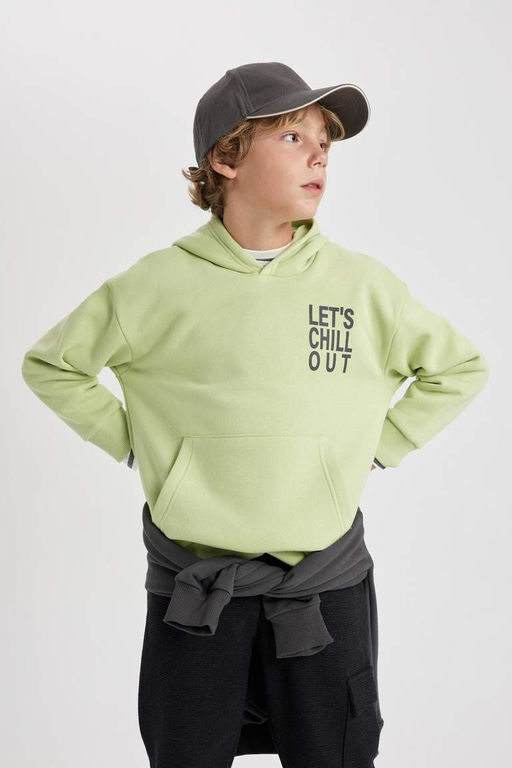 Толстовка оверсайз с капюшоном и принтом для мальчиков - Defacto фото 7