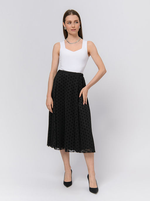 Юбка черного цвета длины миди двухслойная