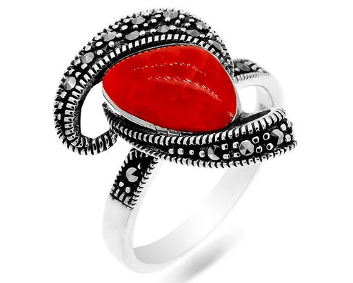 Кольцо, коралл пресс. , марказит, SL-AGA82