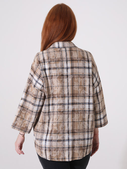 Бежевая рубашка в клетку женская - Almond фото 6