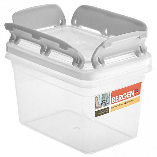 "Bergen" Контейнер для продуктов пластмассовый 0,7л, 14,5х10,3х9,8см, с защелками, пепельный жемчуг, подходит для СВЧ (Россия)