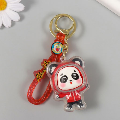Брелок для ключей на кольце с карабином, ремешком «Панда в красной толстовке», резина, 5.5×4×3.5 см