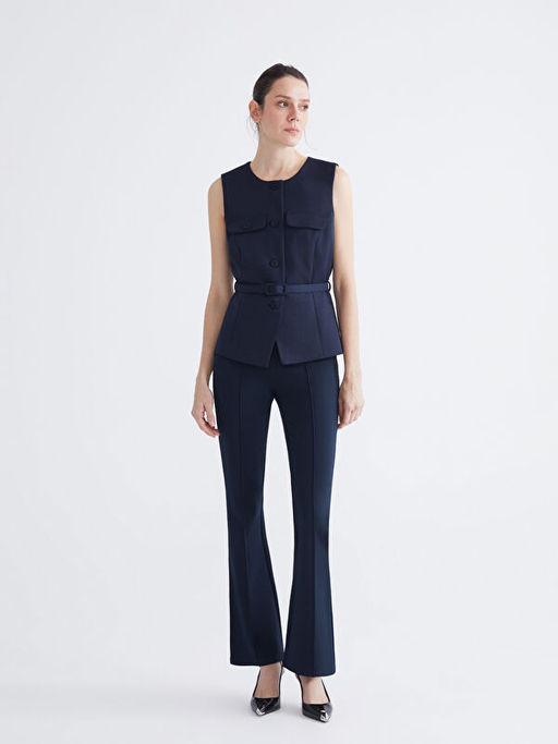 Bisiklet Yaka Beli Kemerli Kad?n Yelek